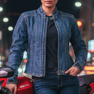 Tourmaster Indigo Women’s Denim Motorcycle Riding Jacket, XS, Vents